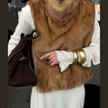 High Neck Animal Deer Print Faux Fur Vest Female Sleeveless Asymmetrical Hem Cape Coat Casual Fashion Women's Outfits 2026 New