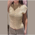 Hollow Out Women's Top Knitted Short Sleeve Stand Collar Cropped Top Daily Casual Wear Y2K Style New Arrival 2026 Summer