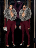 Furry Deep V-Neck Jumpsuits Woman Hipster Patchwork Trend Sexy Stretch Fitness Club Activity Luxury Midnight Overalls