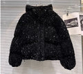 Womens Black Sequin Puffer Coat Zip Up Stand Collar Pockets Warm Jacket Fall Winter Party Club Streetwear Trendy Lady Cozy Wear