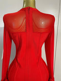 Sexy 3D Red Black Rose Flowers Mesh Long Sleeve Bandage Mini Dress Evening Prom Birthday Party Photo Shoot Cocktail Party Dress