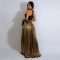 Women Fashion  Spring High Side Split Big Swing Pleated Floor Length Skirt High Waist Street Party Long Maxi Skirts