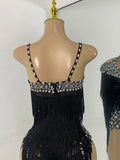 Women Sexy Sparkly Rhinestone Tassels Mesh See Through Sleeveless Bodysuit Nightclub Performance Dance Costume Singer Stage Wear