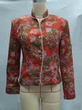 Women Floral Jacquard Contrasting Trim Blazer Lapel Collar Waist-cinching Single-breasted Jacket Autumn Lady Chic Coats 2026 New