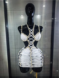 New White Color Women Sexy Halter Hollow Out Bodycon Mini Dress Celebrate Nightclub Party Bar Singer TV Show Performance Costume