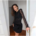 Women's Sexy Lace Patchwork Faux Fur Mini Dress Elegant Turtleneck Long-sleeve Hip Package Slim Dress Lady 2026 Chic Streetwear