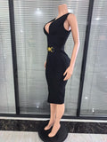 High Quality Women Sleeveless Sexy Tank V-Neck Bodycon Midi Bandage Dress Elegant Evening Party Office Lady Celebrate Outfit