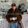 Winter 2026 Trendy Brown Obsession Cropped Shawl Collar Faux Fur Coat Women Jacket Chic Girls Brand Fox Fur Outerwear