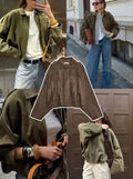 Women's Faux Suede Cropped Bomber Jacket Lapel Collar Zipper Loose Autumn Winter Casual Streetwear Vintage Coat 2026 New