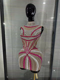Sparkly Rhinestones Women Sleeveless Sexy See Through Bodycon Mini Dress Bar Singer Celebrity Red Carpet Birthday Outfit