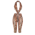 Sexy Backless Playsuit Woman Summer Trend Serpentine Print Halter Low-Neck Skinny Stretch Midnight Club Party Rompers