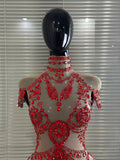 Sparkly Rhinestones Bodysuit Women Sexy Mesh Transparent Party Leotard Performance Costume  Singer Show Stage Wear