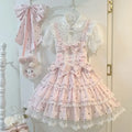 Olivegirl Sweet Dress Lolita Kawaii Vintage Women Girl Tea Party Cosplay Pink Polka Dot Lace Bow Tiered Cake Suspender Dress