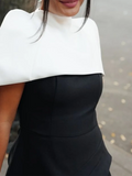 Hit Color Spliced Shawl Elegant Long Dress Women Square Collar Sleeveless High Waist Evening Dresses Female New Autumn 2024