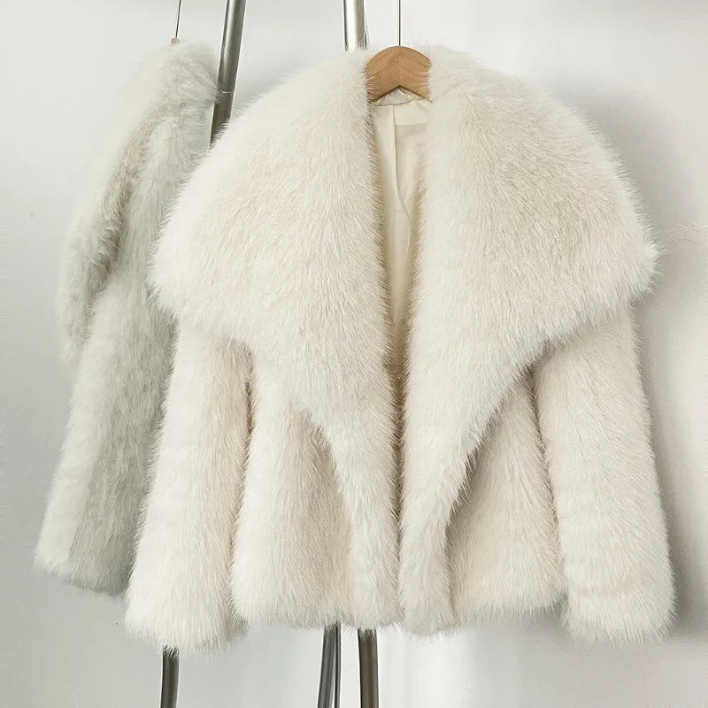Women Fur Coat Women 2026 Plush White Bomber Jacket Solid Crop Long Sleeve Jacket Warm Winter Coats Female Casual Fur