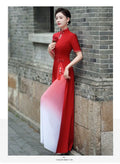 Autmn Winter New Vietnam Aodai Traditional Chinese Improved Qipao Women Embroidery Cheongsam Dress Banquet Evening Dress
