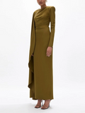 Fashion Temperament Maxi Dress for Women O Neck Spliced Shawl Long Sleeve High Waist Spliced Zip Evening Dress Female Autumn
