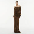 Sexy Sheer Mesh Maxi Dress for Women Slash Neck Long Sleeve High Waist Patchwork Folds Slimming Dresses Female New