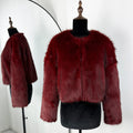 Women Fur Coat Women 2025 Plush Red Bomber Jacket Solid Crop Long Sleeve Jacket Warm Winter Coats Female Casual Coats