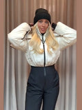 Women One Piece Ski Suit Zip Up White Black Color Block Waterproof Fabric Hooded Warm Jumpsuit 2026 Winter New Snow Sport Outfit
