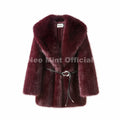 Winter Hot Brown Belted Faux Fur Coat Women Thick Warm Long Fox Fur Jacket Chic Brand Fashion Girls Furry Overcoat