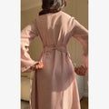 Chic Oriental Slim Long Dress Set Women Casual Stand Collar Full Sleeve Knot Button Slit Hem Suit Spring Lady Street Wears New