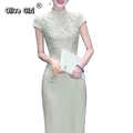 Olive Girl Green Embroidered Qipao for Garden Wedding 2026 Fairycore Photoshoot Everyday Wear S-XXL XS-3XL Plus Size Embroidered Romantic Garden Party Editorial Not Costume Qipao Cheongsam Chinese Dress Chinese Heritage Fashion Women