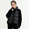Women Cropped Puffer Jacket Stand Collar Cable Knit Sleeves Patchwork Zip Up Lightweight 2026 Lady Quilted Winter Warm Outerwear