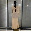 Summer Vacation Women Long Sleeve Sexy Deep V-Neck Hollow Out Bodycon Long Dress Beach Style Celebrate Birthday Party Outfit