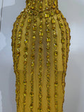 Sexy Strapless Mesh See Through Long Dress Luxury Sparkly Golden Diamonds Evening Party Birthday Nightclub PhotoShoot Stage Wear