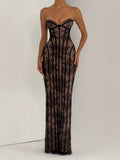 Chic Gauze Fishbone Strapless Dress Women Sleeveless Off Shoulder Waist Cinching Slim Long Dresses 2026 Lady Evening Party Gowns