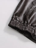 French Retro Pu Leather Jacket for Women Stand Collar Long Sleeve Patchwork Button Temperament Loose Coat Female