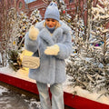 Winter Imitation Fox Fur Mid-length Coat For Women Fashion Artificial Lapel Thicken Streetwear Faux Fur Jacket Lady
