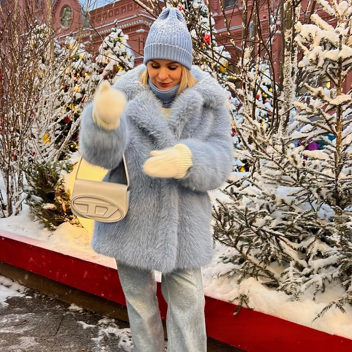 Winter Imitation Fox Fur Mid-length Coat For Women Fashion Artificial Lapel Thicken Streetwear Faux Fur Jacket Lady