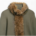 Women Olive Green Fur Collar Oversized Long Sleeve Fuzzy Trim Open Front Knit Cardigan Sweater Fall 2026 Casual Trendy New Wears