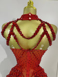 New Luxury Sparkly Red Rhinestones Stretch Bodysuit Women Birthday Party Nightclub Bar Singer Dancer Performance Stage Costume
