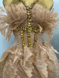 Sexy Shining Gold Crystal Transparent Wings Mini Dress 2025 Women Birthday Party Bar Nightclub Singer Stage Performance Costume