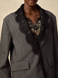 Chic Solid Spliced Lace Edge Blazers for Women Notched Collar Long Sleeve Temperament Designer Coats Female Clothes Style