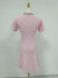 Knitted Two Piece Set for Women O Neck Spliced Beading Short Sleeve High Waist Mini Dress with Sling Solid Outfit Female New