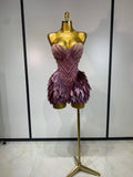 Sparkly Rhinestone Sequins Sexy Strapless Mesh See Through Mini Dress Women Eveing Party Birthday Nightclub Singer Stage Costume