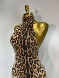 Women Sexy Sleeveless Halter Backless Leopard Sequin Mermaid Maxi Long Dress Bodycon Evening Party Celebrity Elegant Dress