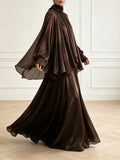 Modest Two Piece Set for Women Turtleneck Raglan Balloon Sleeve Irregular Top Maxi Flowy Long Skirt for Evening Occasions