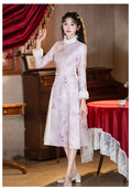 Pink Aodi Qipao Improved Chinese Stye Dress Women Warm Chesongam Princess Style Evening Party Vestidos Hanfu Dress for Lady