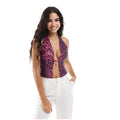 Women's Leopard Sequin Halter Cami Top Fashion V-neck Sleeveless Backless Slim Tank Blouse Lady 2026 Summer Sexy Y2k Streetwear