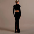 Women Long Sleeve Diamond Flowers 2 Pieces Bodycon Mini Bandage Dress Celebrate Nightclub Party Outfit Vestido