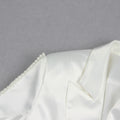 Elegant Beaded pearls blazer pants set Suits women flower white slim blazer +Sexy Mesh See Through sequin Trousers two-piece set