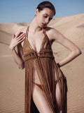 2026 White Black Women Turtleneck Long Tassel Sexy Perspective Design Maxi Dress Fashion Club Beach Vacation Party Dress