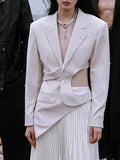 Solid Hollow Out Casual Irregular Blazers For Women Notched Collar Long Sleeve Spliced Button Temperament Blazer Female New