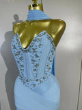 Women Evening Party Prom Luxury Birthday Wedding Guest Dresses Sexy Shiny Crystals Beading Strapless Bodycon Long Bandage Dress