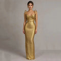 Women Sleeveless Bodycon Bandage Corset Long Dress Celebrity Elegant Gold Evening Party Luxury Birthday Dress Vestidos
